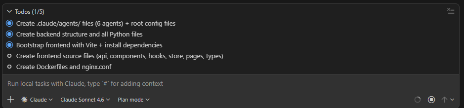 Plan TODOs mid-execution — agents and project structure being created