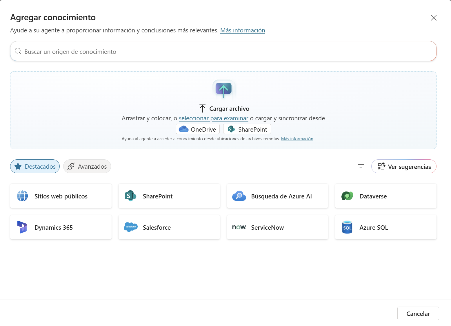 Configuración de conocimientos en Copilot Studio