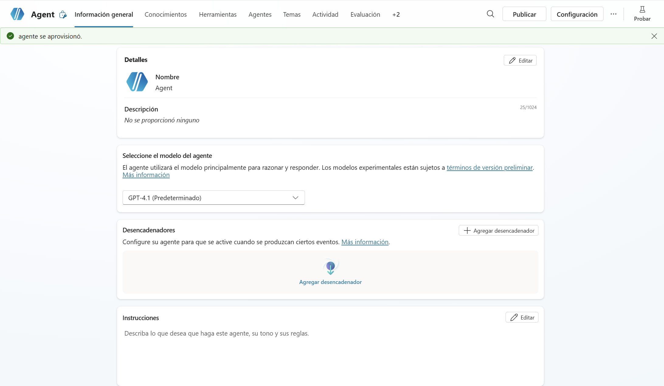 Creación de agente en Copilot Studio