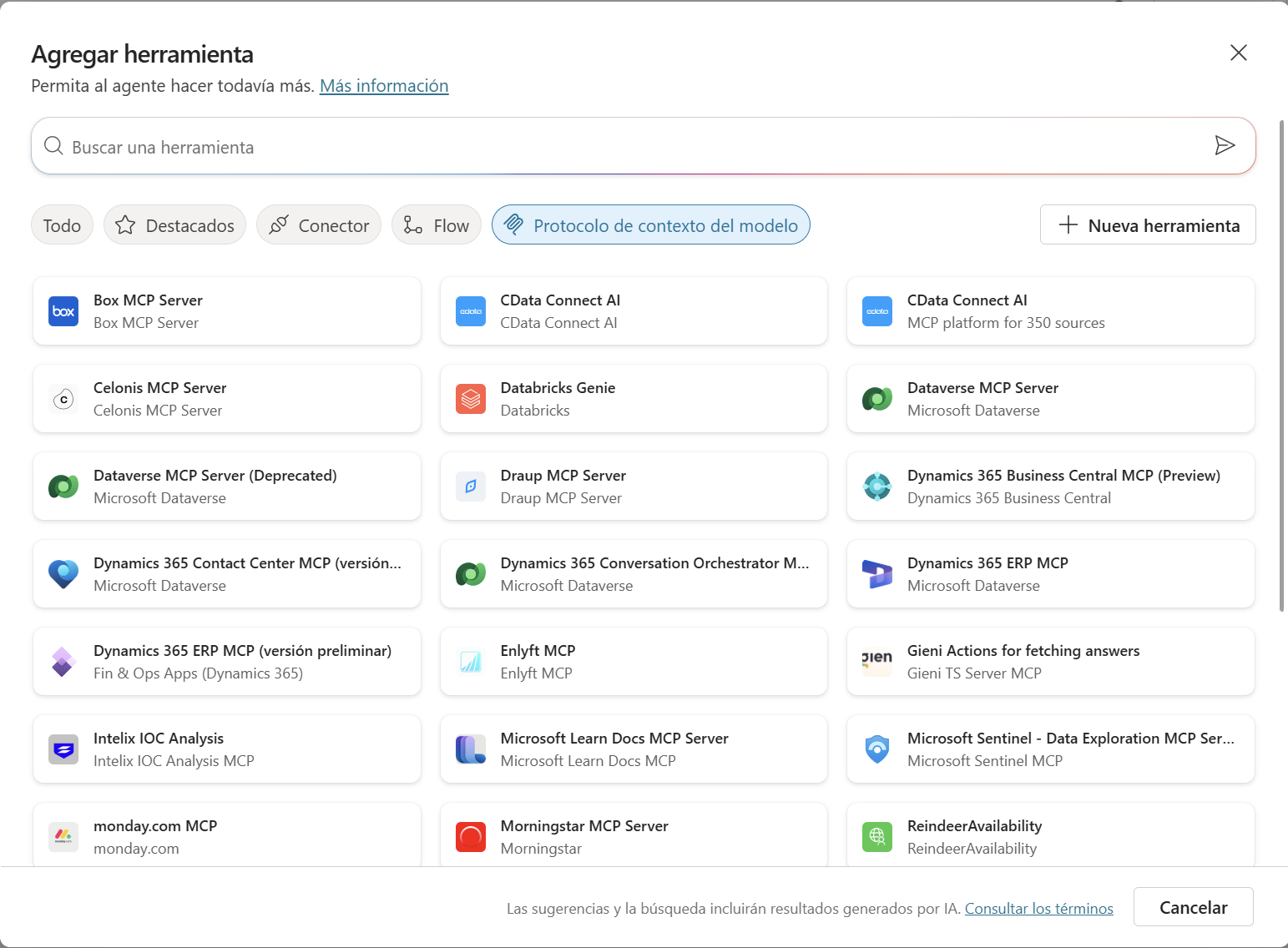 Configuración de herramientas en Copilot Studio
